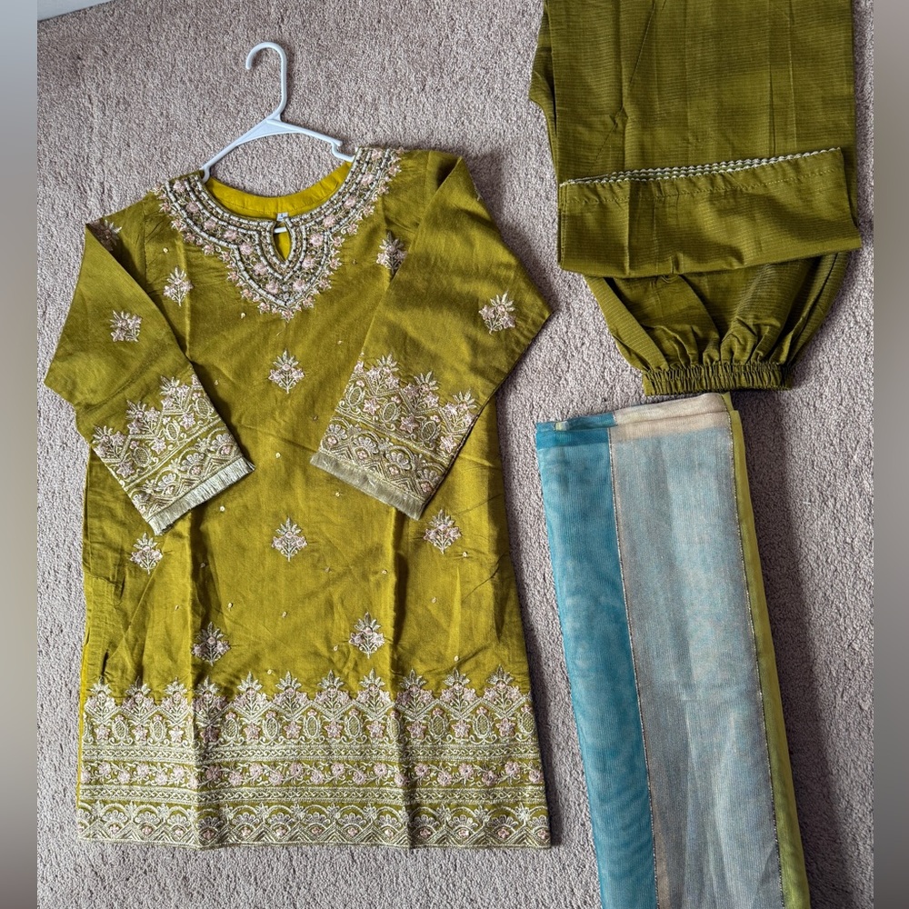 Embroidered Olive Green Kurta Set